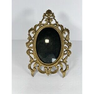Antique Solid Brass Picture Frame  Oval Shaped, Rococo Style Frame Mate.